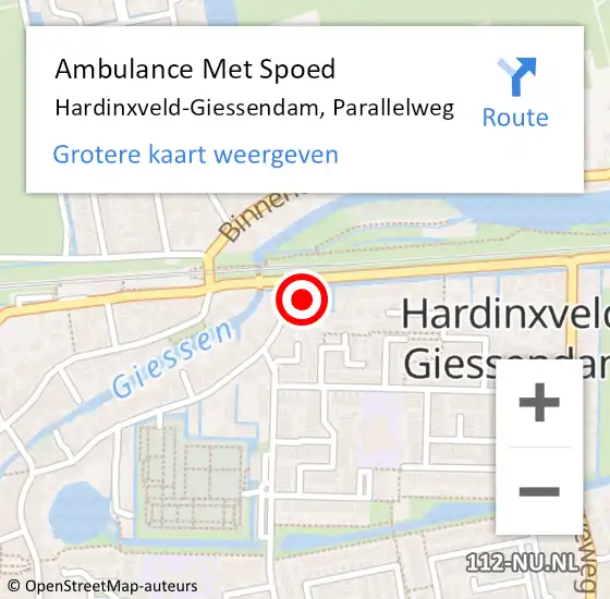 Locatie op kaart van de 112 melding: Ambulance Met Spoed Naar Hardinxveld-Giessendam, Parallelweg op 19 februari 2014 10:38