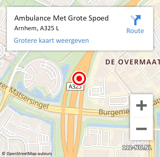 Locatie op kaart van de 112 melding: Ambulance Met Grote Spoed Naar Arnhem, A325 R hectometerpaal: 20,7 op 16 maart 2018 10:01