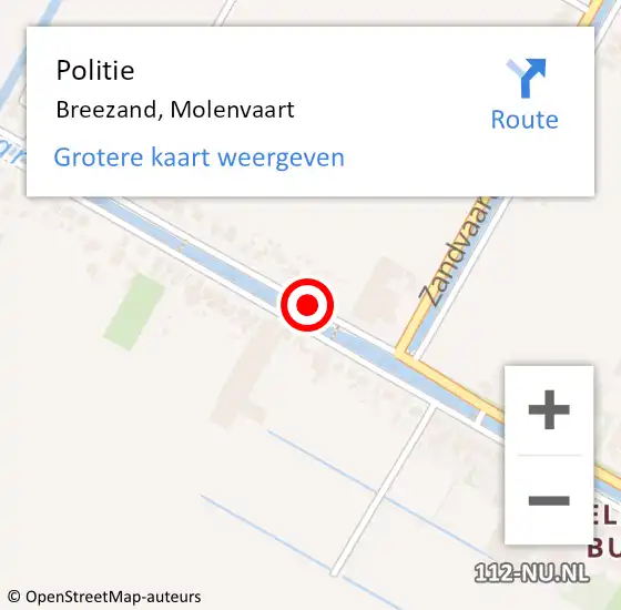 Locatie op kaart van de 112 melding: Politie Breezand, Molenvaart op 16 maart 2018 11:09