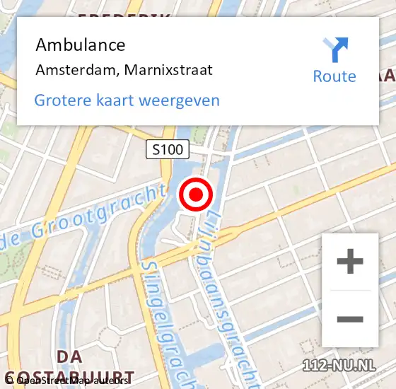 Locatie op kaart van de 112 melding: Ambulance Amsterdam, Marnixstraat op 16 maart 2018 14:27