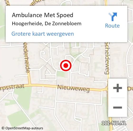 Locatie op kaart van de 112 melding: Ambulance Met Spoed Naar Hoogerheide, De Zonnebloem op 16 maart 2018 14:42