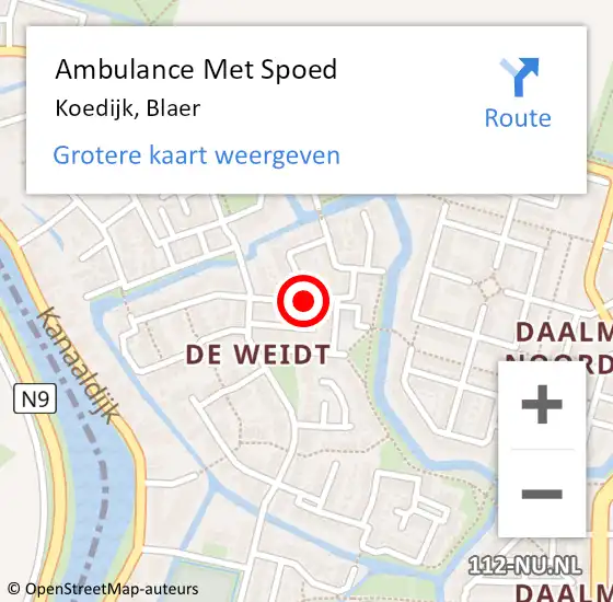 Locatie op kaart van de 112 melding: Ambulance Met Spoed Naar Koedijk, Blaer op 16 maart 2018 16:14