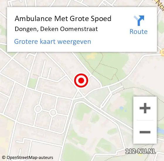 Locatie op kaart van de 112 melding: Ambulance Met Grote Spoed Naar Dongen, Deken Oomenstraat op 16 maart 2018 17:00
