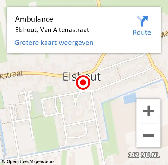 Locatie op kaart van de 112 melding: Ambulance Elshout, Van Altenastraat op 16 maart 2018 19:15