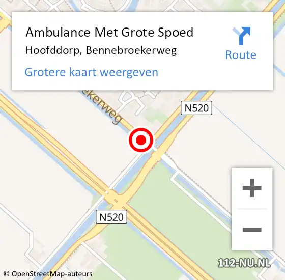 Locatie op kaart van de 112 melding: Ambulance Met Grote Spoed Naar Hoofddorp, Bennebroekerweg op 16 maart 2018 20:57
