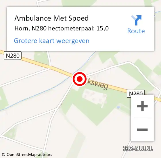 Locatie op kaart van de 112 melding: Ambulance Met Spoed Naar Horn, N280 hectometerpaal: 15,0 op 16 maart 2018 21:59