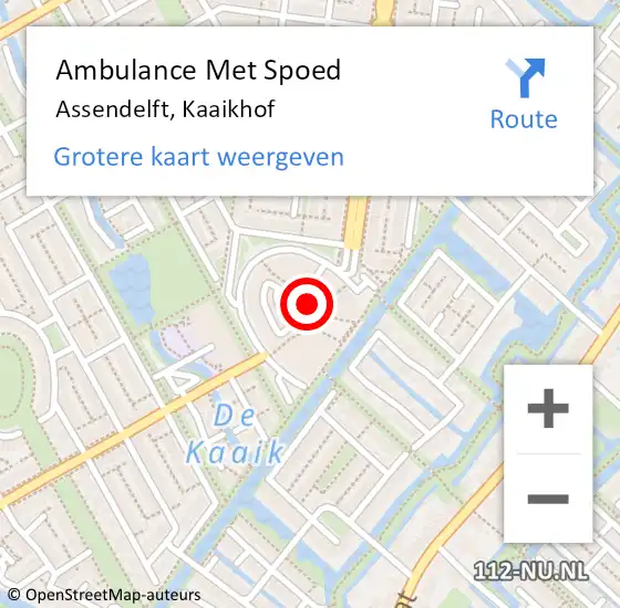 Locatie op kaart van de 112 melding: Ambulance Met Spoed Naar Assendelft, Kaaikhof op 16 maart 2018 22:26