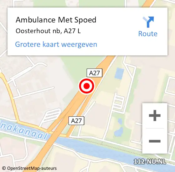 Locatie op kaart van de 112 melding: Ambulance Met Spoed Naar Oosterhout nb, A27 L op 16 maart 2018 23:47