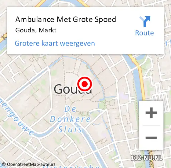 Locatie op kaart van de 112 melding: Ambulance Met Grote Spoed Naar Gouda, Markt op 17 maart 2018 03:01