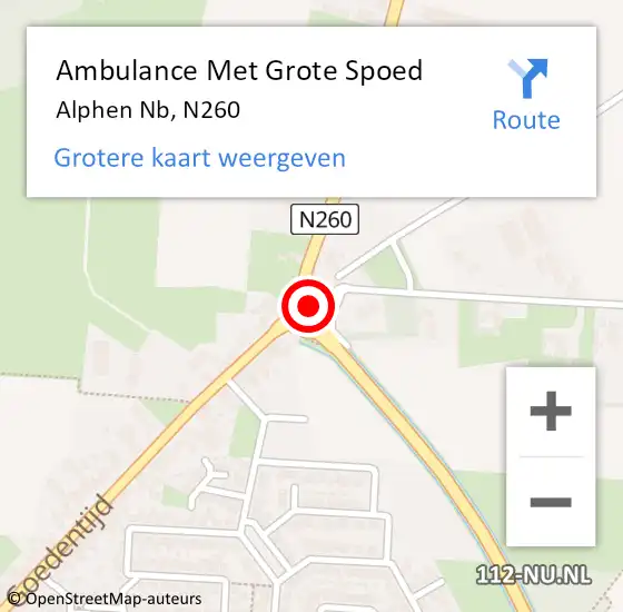 Locatie op kaart van de 112 melding: Ambulance Met Grote Spoed Naar Alphen Nb, N260 op 17 maart 2018 06:50