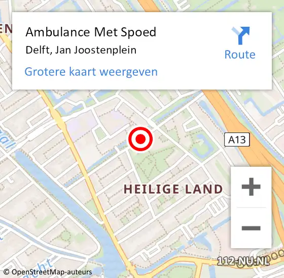 Locatie op kaart van de 112 melding: Ambulance Met Spoed Naar Delft, Jan Joostenplein op 17 maart 2018 12:48