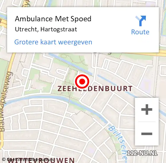 Locatie op kaart van de 112 melding: Ambulance Met Spoed Naar Utrecht, Hartogstraat op 17 maart 2018 15:16