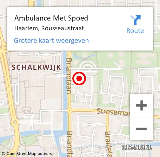 Locatie op kaart van de 112 melding: Ambulance Met Spoed Naar Haarlem, Rousseaustraat op 17 maart 2018 18:46