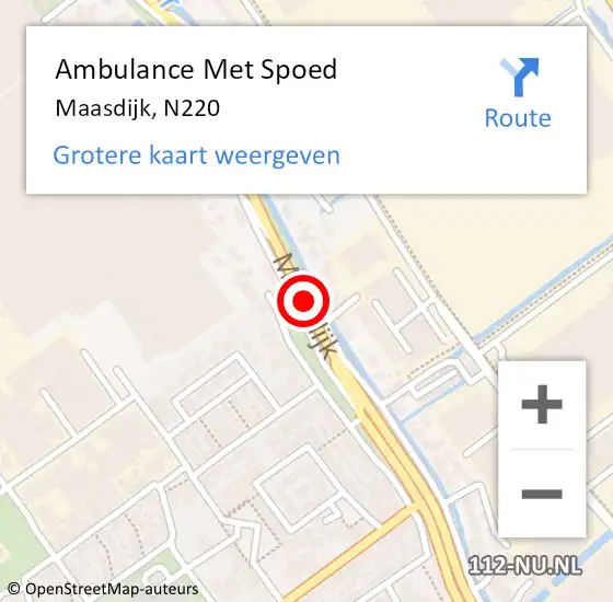 Locatie op kaart van de 112 melding: Ambulance Met Spoed Naar Maasdijk, N220 op 17 maart 2018 21:17
