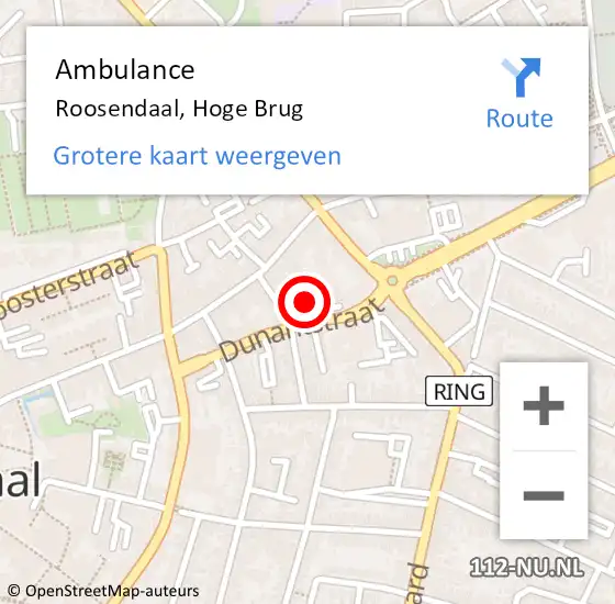 Locatie op kaart van de 112 melding: Ambulance Roosendaal, Hoge Brug op 18 maart 2018 03:27