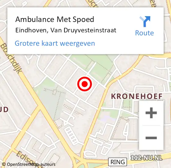 Locatie op kaart van de 112 melding: Ambulance Met Spoed Naar Eindhoven, Van Druyvesteinstraat op 18 maart 2018 03:45