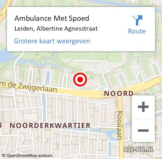 Locatie op kaart van de 112 melding: Ambulance Met Spoed Naar Leiden, Albertine Agnesstraat op 18 maart 2018 05:45