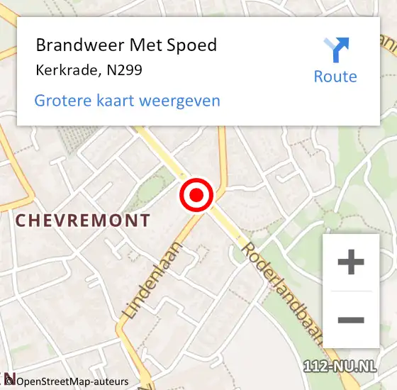 Locatie op kaart van de 112 melding: Brandweer Met Spoed Naar Kerkrade, N299 op 18 maart 2018 11:34