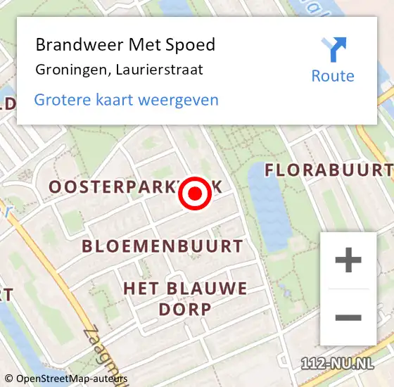 Locatie op kaart van de 112 melding: Brandweer Met Spoed Naar Groningen, Laurierstraat op 18 maart 2018 13:01