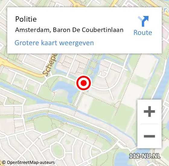 Locatie op kaart van de 112 melding: Politie Amsterdam, Baron De Coubertinlaan op 18 maart 2018 13:55