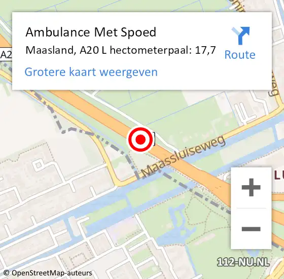 Locatie op kaart van de 112 melding: Ambulance Met Spoed Naar Maasland, A20 L hectometerpaal: 17,7 op 18 maart 2018 14:35