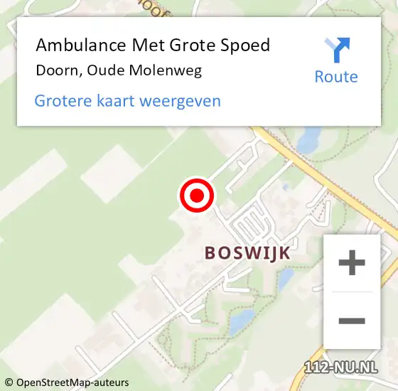 Locatie op kaart van de 112 melding: Ambulance Met Grote Spoed Naar Doorn, Oude Molenweg op 18 maart 2018 17:24
