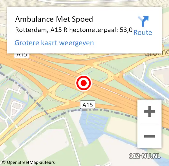Locatie op kaart van de 112 melding: Ambulance Met Spoed Naar Rotterdam, A15 R hectometerpaal: 53,0 op 18 maart 2018 19:44