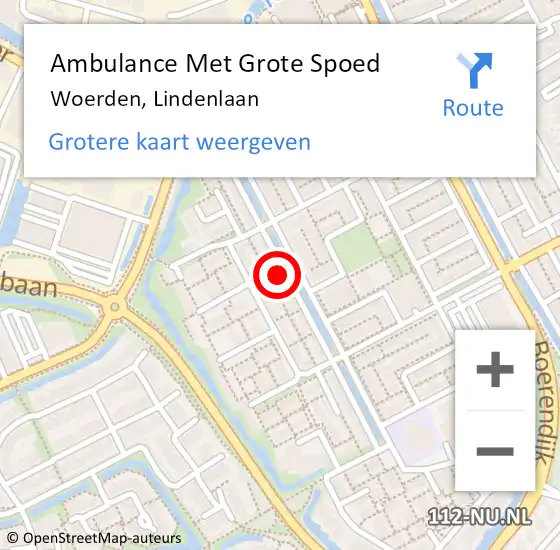 Locatie op kaart van de 112 melding: Ambulance Met Grote Spoed Naar Woerden, Lindenlaan op 18 maart 2018 19:46