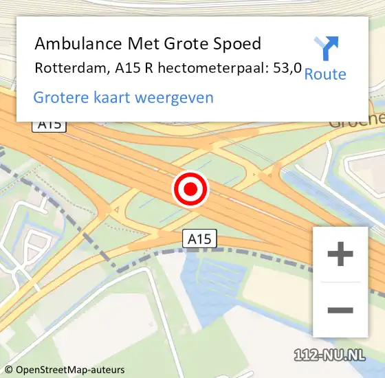 Locatie op kaart van de 112 melding: Ambulance Met Grote Spoed Naar Rotterdam, A15 R hectometerpaal: 53,0 op 18 maart 2018 19:47