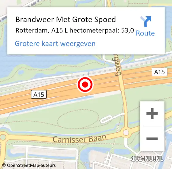 Locatie op kaart van de 112 melding: Brandweer Met Grote Spoed Naar Rotterdam, A15 L hectometerpaal: 53,0 op 18 maart 2018 20:24