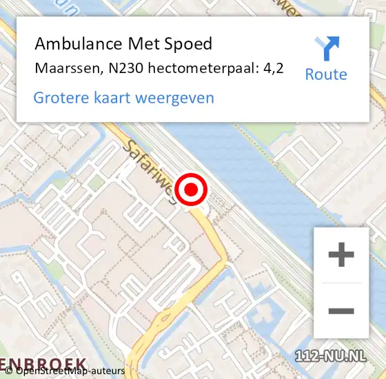 Locatie op kaart van de 112 melding: Ambulance Met Spoed Naar Maarssen, N230 hectometerpaal: 4,2 op 18 maart 2018 21:54