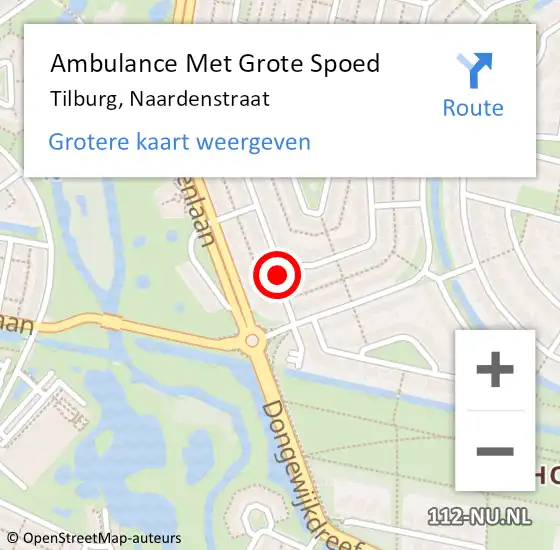 Locatie op kaart van de 112 melding: Ambulance Met Grote Spoed Naar Tilburg, Naardenstraat op 18 maart 2018 22:48