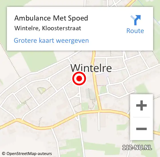 Locatie op kaart van de 112 melding: Ambulance Met Spoed Naar Wintelre, Kloosterstraat op 18 maart 2018 23:36