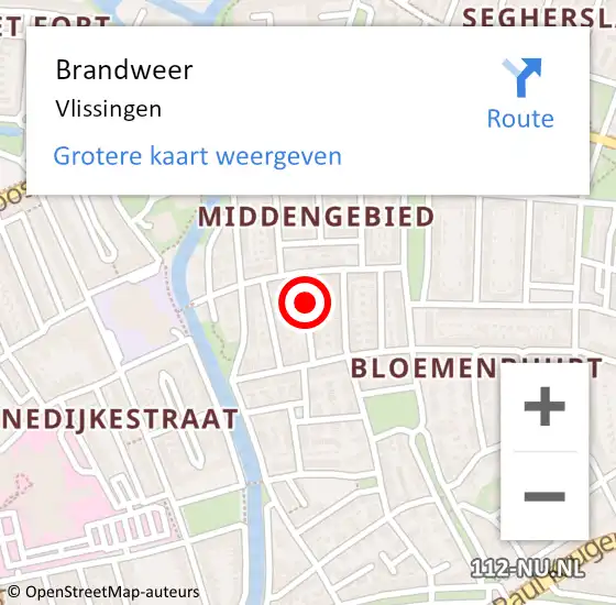 Locatie op kaart van de 112 melding: Brandweer Vlissingen op 19 maart 2018 00:14