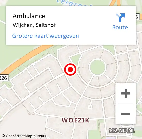 Locatie op kaart van de 112 melding: Ambulance Wijchen, Saltshof op 19 maart 2018 01:27