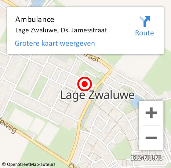 Locatie op kaart van de 112 melding: Ambulance Lage Zwaluwe, Ds. Jamesstraat op 19 maart 2018 07:48