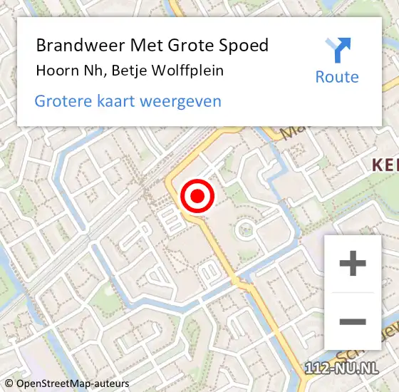 Locatie op kaart van de 112 melding: Brandweer Met Grote Spoed Naar Hoorn Nh, Betje Wolffplein op 19 maart 2018 08:14