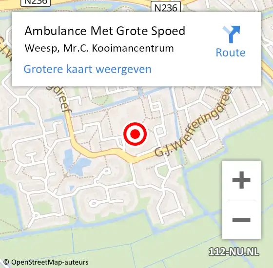 Locatie op kaart van de 112 melding: Ambulance Met Grote Spoed Naar Weesp, Mr.C. Kooimancentrum op 19 maart 2018 08:46