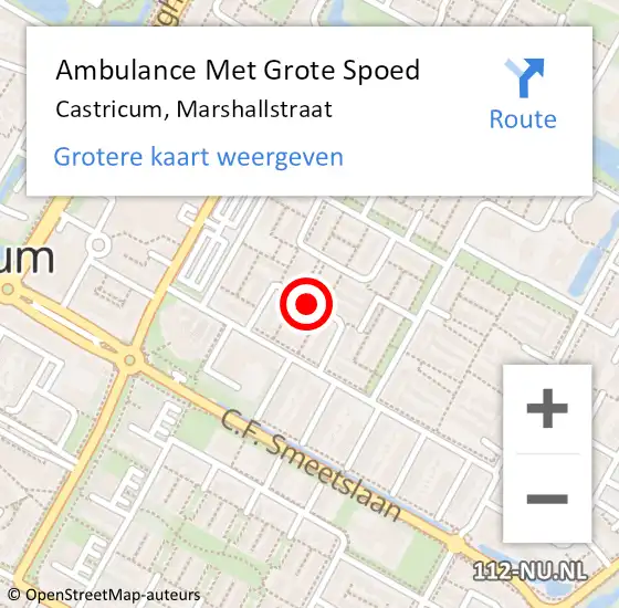 Locatie op kaart van de 112 melding: Ambulance Met Grote Spoed Naar Castricum, Marshallstraat op 19 maart 2018 09:04