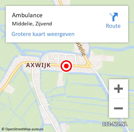Locatie op kaart van de 112 melding: Ambulance Middelie, Zijvend op 19 maart 2018 10:29