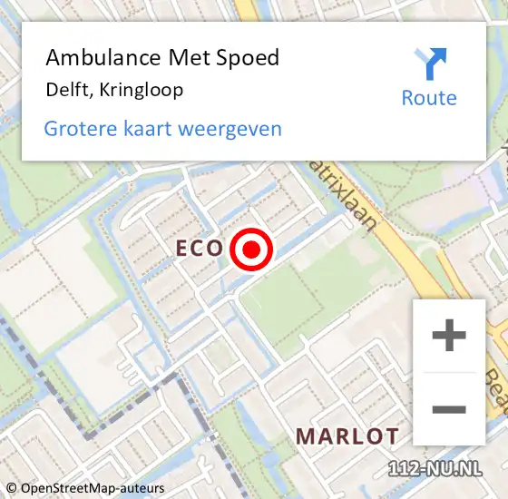 Locatie op kaart van de 112 melding: Ambulance Met Spoed Naar Delft, Kringloop op 19 maart 2018 11:57