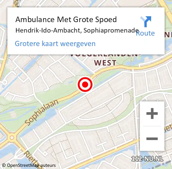 Locatie op kaart van de 112 melding: Ambulance Met Grote Spoed Naar Hendrik-Ido-Ambacht, Sophiapromenade op 19 maart 2018 12:47