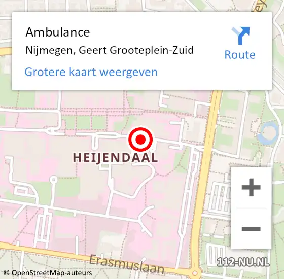 Locatie op kaart van de 112 melding: Ambulance Nijmegen, Geert Grooteplein-Zuid op 19 maart 2018 13:15
