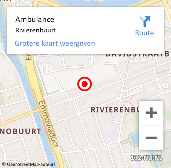 Locatie op kaart van de 112 melding: Ambulance Rivierenbuurt op 19 maart 2018 13:23