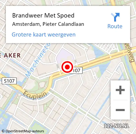 Locatie op kaart van de 112 melding: Brandweer Met Spoed Naar Amsterdam, Pieter Calandlaan op 19 maart 2018 14:15