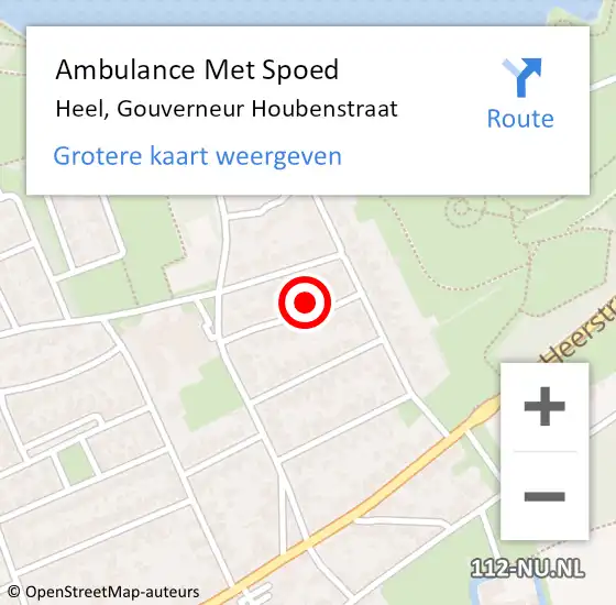 Locatie op kaart van de 112 melding: Ambulance Met Spoed Naar Heel, Gouverneur Houbenstraat op 19 maart 2018 15:35