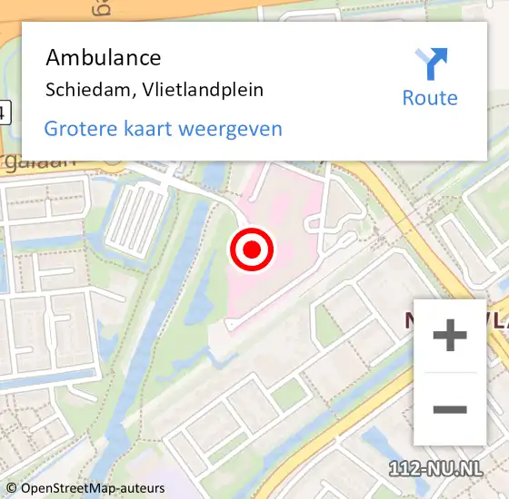 Locatie op kaart van de 112 melding: Ambulance Schiedam, Vlietlandplein op 19 maart 2018 16:02