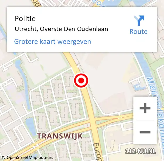 Locatie op kaart van de 112 melding: Politie Utrecht, Overste Den Oudenlaan op 19 maart 2018 17:40