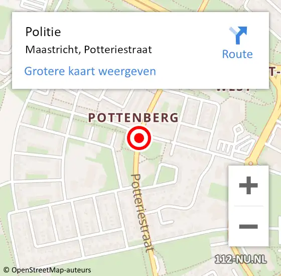 Locatie op kaart van de 112 melding: Politie Maastricht, Potteriestraat op 19 maart 2018 17:56