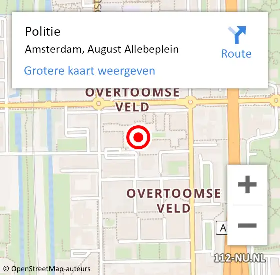 Locatie op kaart van de 112 melding: Politie Amsterdam, August Allebeplein op 19 maart 2018 18:16